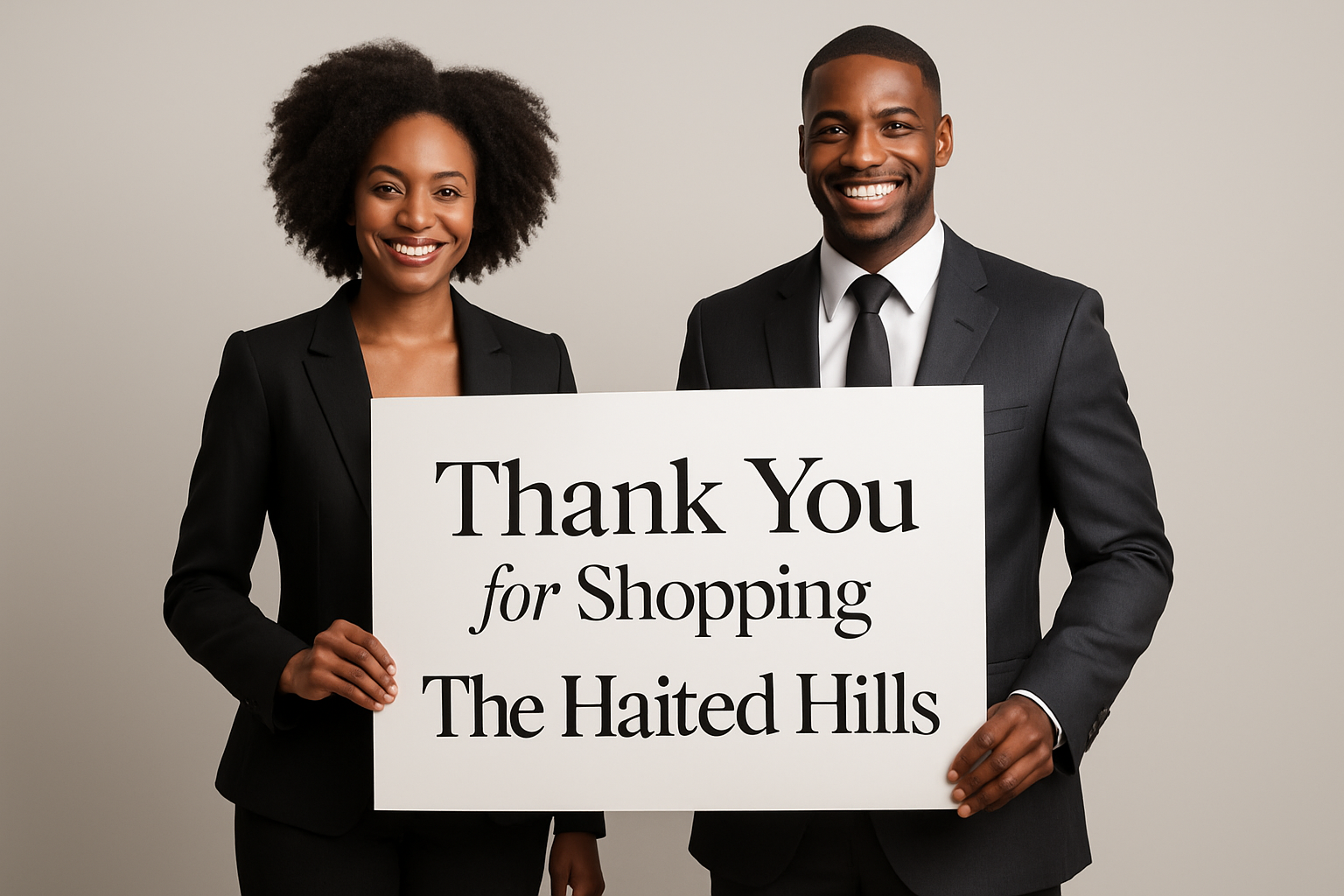 use african american models.  Thank You for Shopping The Haited Hills is what the sign should read
